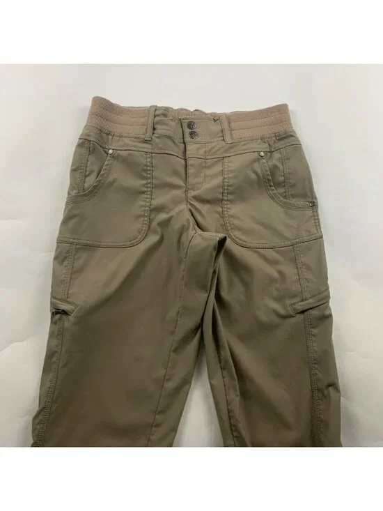 LONG Athleta Khaki Stretch Nylon Canvas Adjustable Straight Leg Adventure Pant 2 - Picture 3 of 9